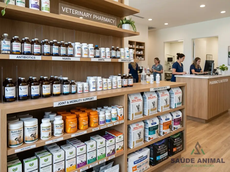 Farmácia Veterinária com rações terapêuticas e medicamentos de ponta